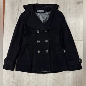 Kenneth Cole Hooded Black Peacoat